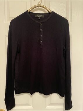 rag & bone Black Long-Sleeve Henley Crewneck Sweater